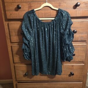 CeCe Sequined Off The Shoulder Peasant Blouse - Sparkle SIZE 2X